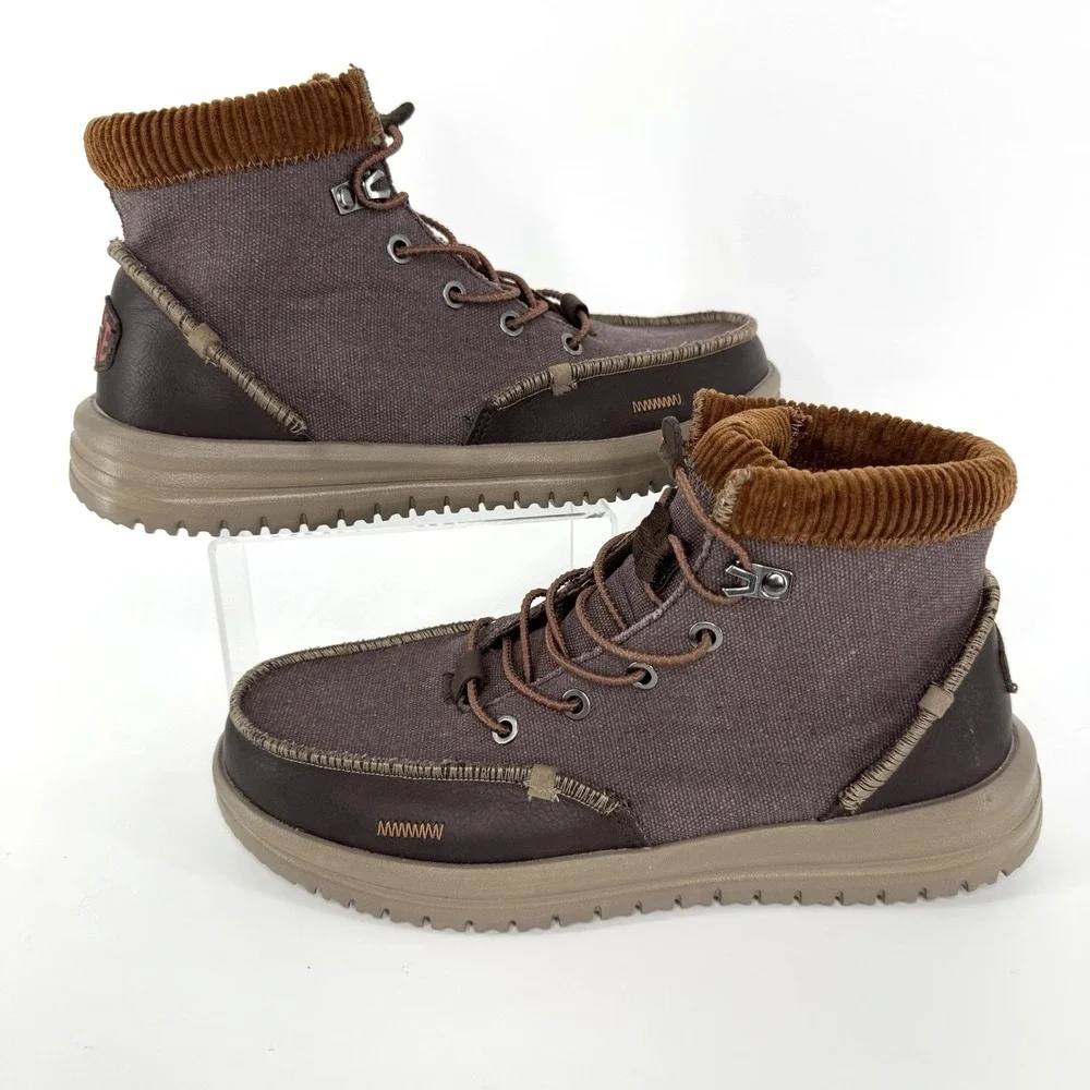 Hey Dude Men's 7 Bradley Corduroy‎ Collar Canvas Brown Ankle Boots New W/O Box
